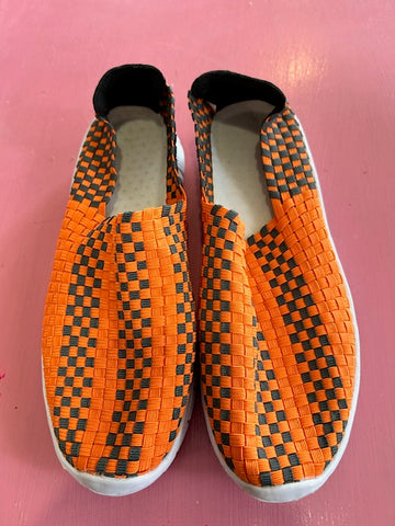 Pre-Loved Orange and Grey Woven Slipons