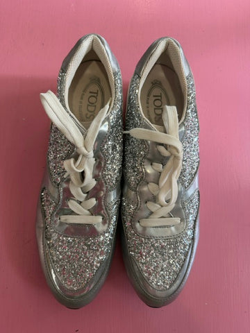 Pre-Loved Tod's Silver Glitter Sneaker