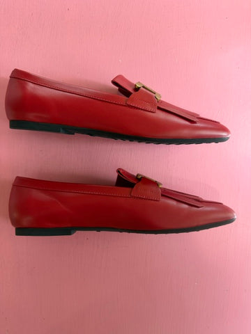 Pre-Loved Tod's Flat T Link Red Loafer